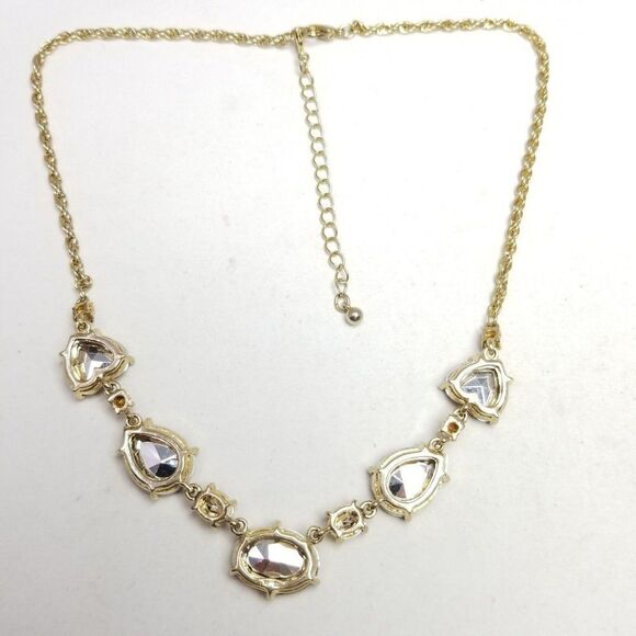 Vintage Brown Rhinestone Collar Necklace, Gold Tone Setting, Adjustable Length - Picture 4 of 7